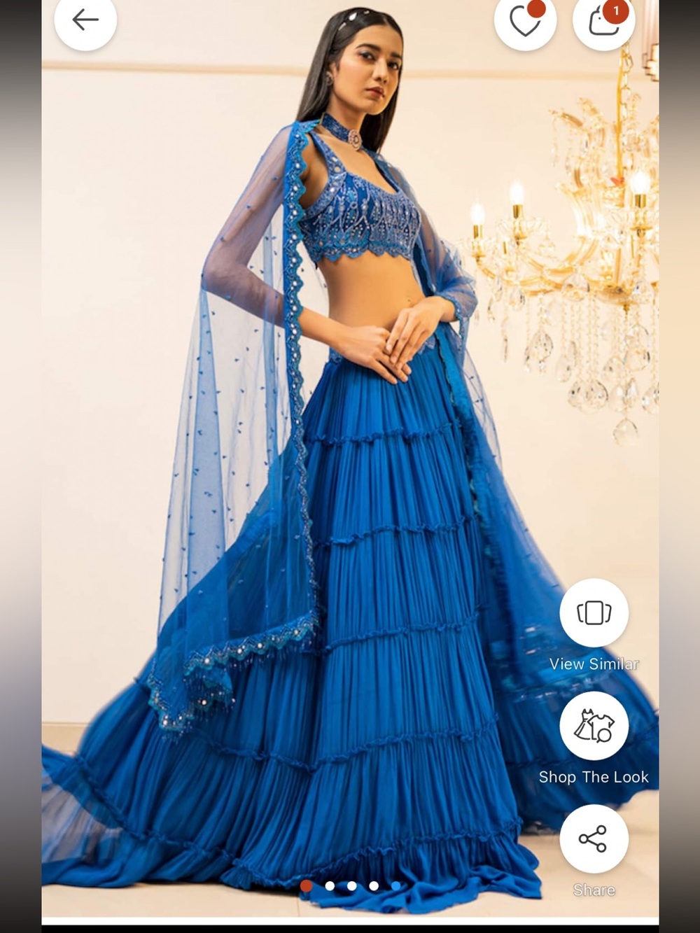 Blue Tiered Lehenga Set with Embroidered Crop Top and Scarf